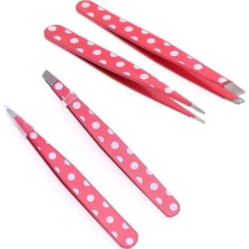 2Pcs Pro Red Dots Stainless Steel Hair Removal Eyebrow Tweezer Beauty Makeup Tools for Women Lady 2 Sizes New