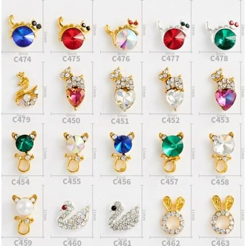 20pcs High Quality Fashion Cat Swan Animal Accessories Rabbit Head Alloy Rhinestone 3D Charm DIY Nail Supplies Decoration