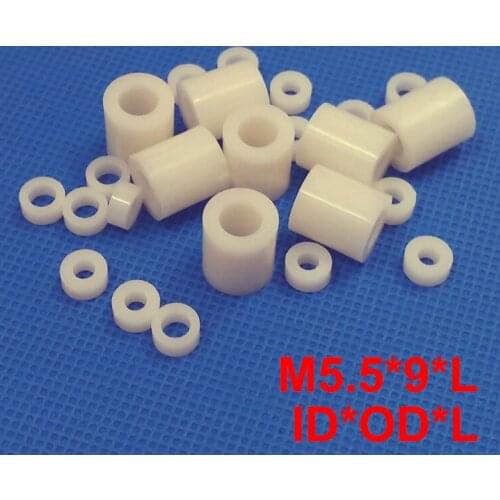 200pcs M5.5 5.5*9*20 5.5x9x20 5.5*9*25 5.5x9x25 ID*OD*L ABS Plastic Nylon Round Column Insulation Shim Washer Standoff Spacer