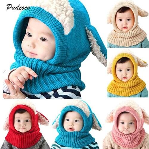 2018 Baby Cute Ears Hat Toddler Girls Boys Warm Hat New Winter Super Warm Beanie Hooded Earflap Knitted Cap Scarf