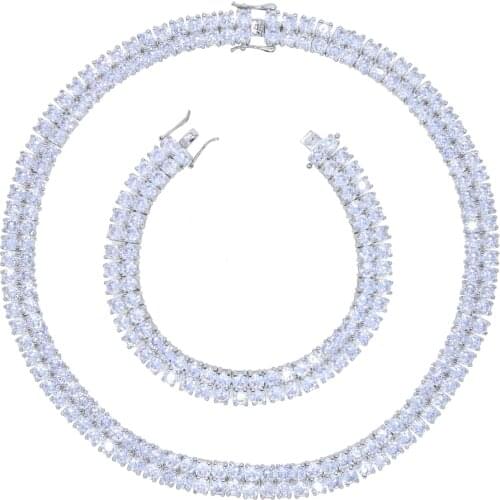 2021 Hip Hop Women Men Necklace Iced out Bling Round Cut Cz Tennis Chains Micro Paved 2 Row Cubic Zirconia Choker Link Chain