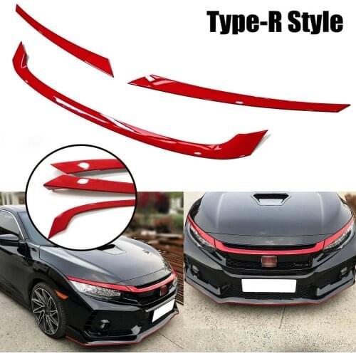 3pcs/set Car Front Grille Trim Strips for 2016 2017 2018 2019 2020 Honda Civic Bumper Grille Trim Strip Car Decorations Stickers