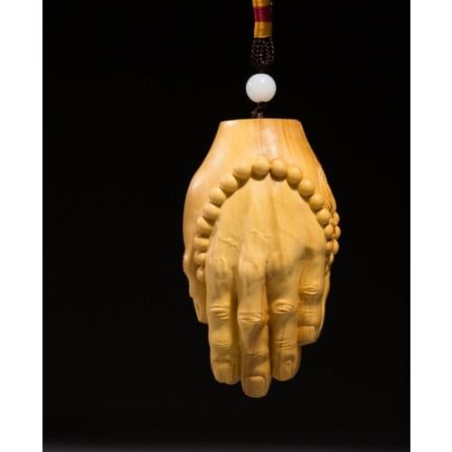 Solid wood laughing Buddha, praying Buddha hand carved wood carving Modern artwork Chinese Lucky Statue Home Car Decoratio