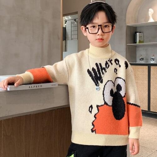 Boys Sweater Kids Outwear Tops 2021 Cartoon Fleece Thicken Warm Winter Autumn Knitting Pullover Children Clothing