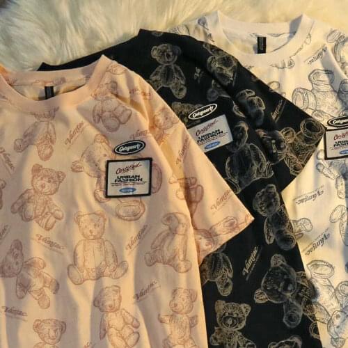 Tie-dye bear mid-length short-sleeved t-shirt women 2021 summer couple wear summer loose top
