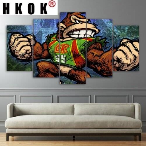HKOK Art Canvas Painting Style Wall Modular 5 Panel Game Donkey Kong Pictures For Living Room Cuadros Modern Framework Decor