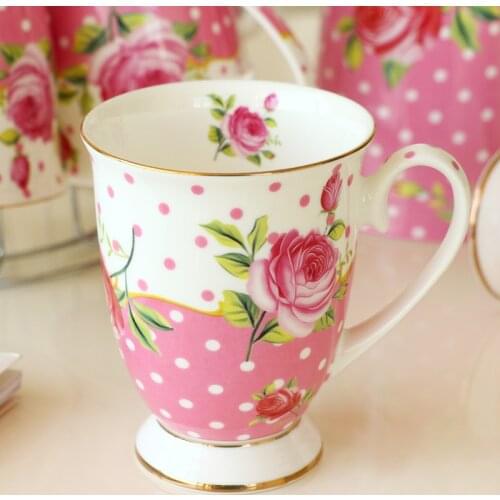 Bone China Coffee Mug Floral Flower Painting Breakfast Milk Cup Luxury Gold Rim Ceramic Goblet Cups and Mugs Gift for Friends
