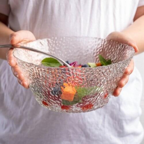 Creative Dishes Kitchen Glass Salad Bowl Glass Fruit Plate Hammer Grain Bowl Hammer Grain Bowl Transparent Bowl