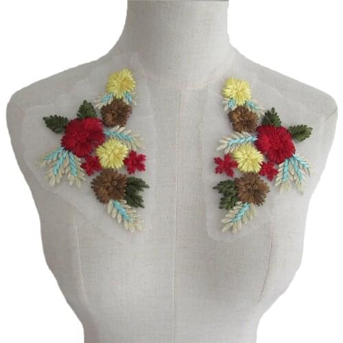 1 pair sale womens clothing design lace fabric sewing colorful applique material embroidery DIY clothing supplies accessories