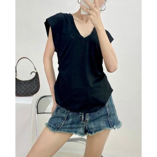 High 2021SS Summer Quality Women Sotton Black Slim T-Shirt Ladies Chic Luxury Tee Tops Ddxgz2v 6.10