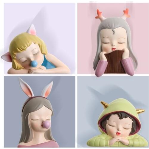 Resin 3D Cute Girl Switch Stickers Cartoon Style Socket Decorative Living Room Bedroom Modern Wall Switch Protective Cover New