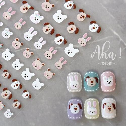 Cute Anime Nail Stickers Rabbit Nail Art Decorations Little Bear Paw Nail Sliders For Manicure Flowers Bunny Nail Stamp Foils