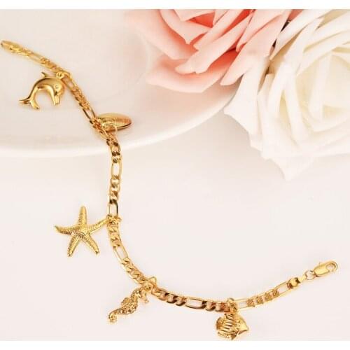 Fashion gold cute dolphin Starfish Conch Shell bangle Bracelet For Women Jewelry Summer Style Beach gifts link chain anklet