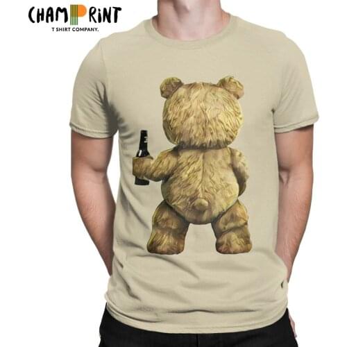 Ted Have A Drink And Have Fun T-Shirt for Men Teddy Bear Vintage Pure Cotton Tee Shirt Crewneck Short Sleeve T Shirts Clothes