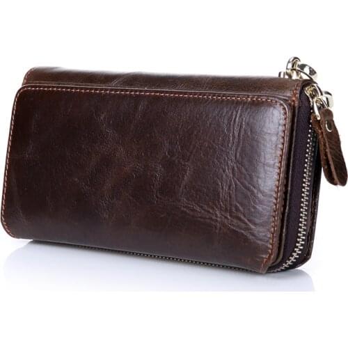 Fashion Brand Business Mens Clutch Bag High Capacity Zipper Long Clutch Wallets Genuine Leather Card Holder Coin Purse