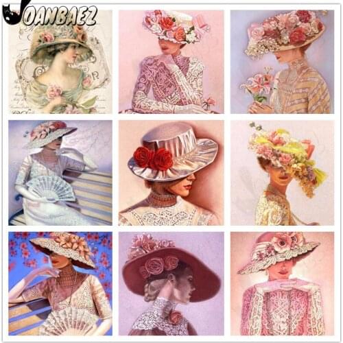 Retro Beauty Diamond Painting Character Cross Stitch Embroidery Hat 5D Diy Mosaic Kit Inlaid Craft Gift Design Home Decoration