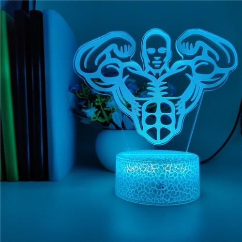 3D Illusion Night Light LED World Best-Built Man Lamp Color Changing Nightlight Smart Phone Control Home Gym Club Decor Gift