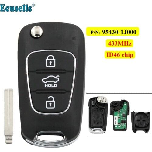 Upgraded 3 buttons Flip Remote Key Fob 433MHz with ID46 chip for Hyundai IX35 i20 2008-2012 P/N: 95430-1J000 uncut