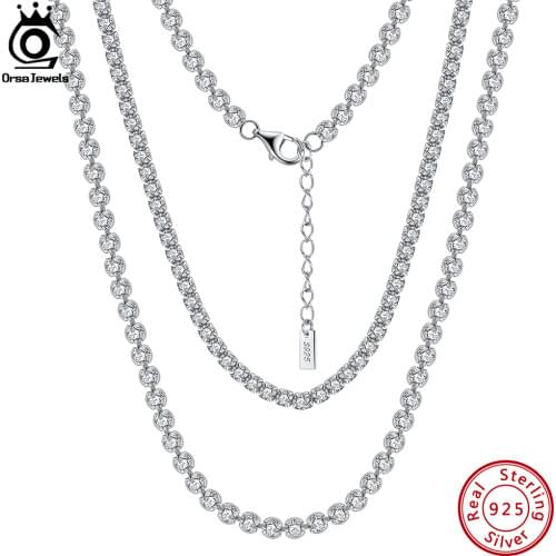 ORSA JEWELS Solid 925 Sterling Silver Womens Tennis Choker Round Cut Cubic Zirconia Tennis Chain Necklace Bling Jewelry SC45