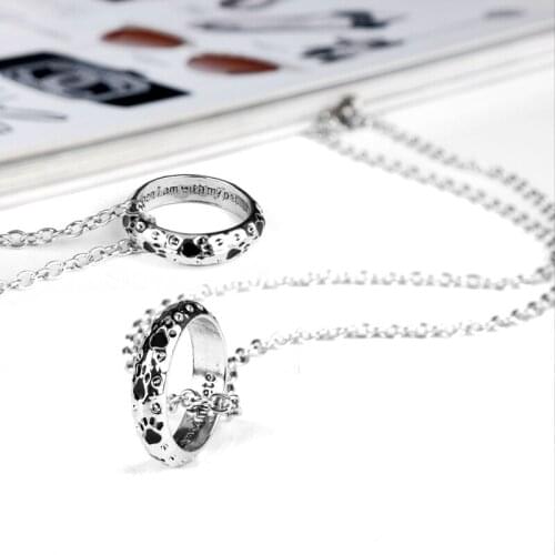 When I am with my pet,Black Dog paw Necklace Simple Jewelry I am complete Animal Choker Women Men Pendants Necklaces
