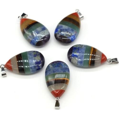 Natural Stone Pendants 7 Chakra Reiki Healing Crystal Agates Amethysts Stone Charms for Jewelry Making Women Necklace Bracelet