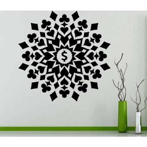 Poker Wall Decal Holdem Game Mandala Card Dollar Sign Door Window Vinyl Sticker Bedroom Casino Interior Decor Art Wallpaper Q612