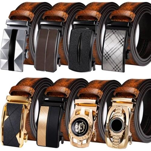 Classic Automatic Buckles Mens Belts for Man Tan Brown Genuine Leather Men Belt Ratchet Waistband Dress Jeans Straps Cowboy Male