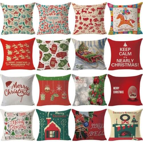 Christmas Sled Mitten Bell Linen Throw Pillow Case Cushion Cover Sofa Car Decor