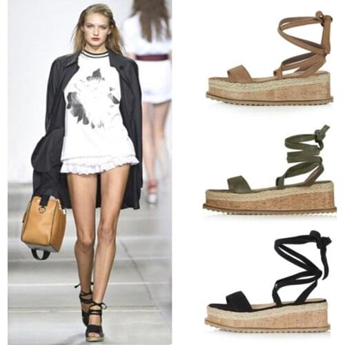 Summer Sandals Wedge Espadrilles Woman Open Toe Rome Shoes Gladiator Sandals Ladies Casual Lace Up Female Platform Sandals