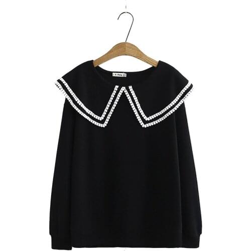 Plus Size XL-4XL Women Autumn New Hoodies Cute Neck Long Sleeved Oversized Pullovers Spring Outerwear