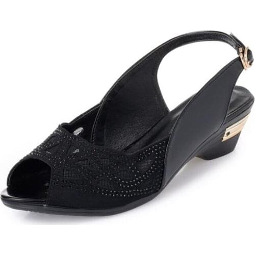 2020 Best Sale Summer New Fish Mouth Mesh Rhinestone Sandals Fashion Leather Sandals Light Elegant Charm Women High Heel Sandals