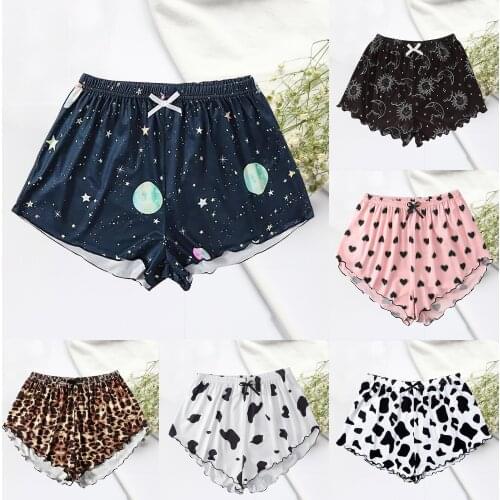 2021 Womens Sleep Short Pants Pockets Ruffle Satin Summer Sexy Pajamas Shorts Women Sleepwear Loose Plus Size Night Bottoms