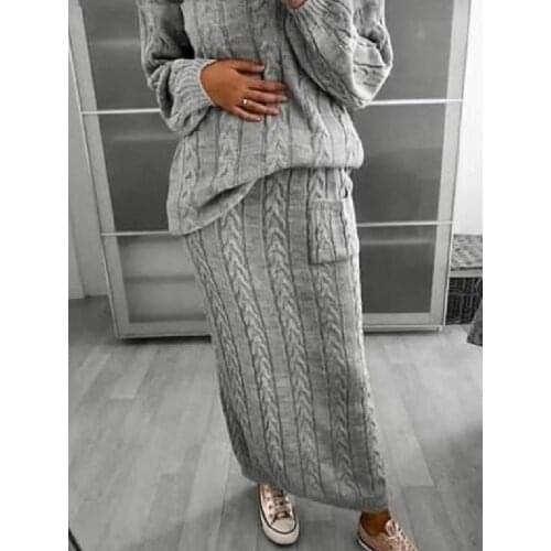 Twist needle sweater set Women lounge wear knitted skirt and top set Blue/yellow woman tshirts two piece outfits matching sets