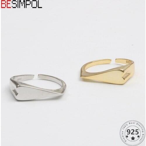 Besimpol Real S925 Silver Heart Ring Female Creative Design Geometric Adjustable Ring for Women Fashion Luxury Fine Jewelry Gift