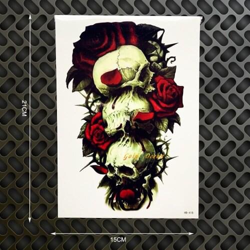 1PC New Designs Rose Skull Head Flash Removable Tattoo Fake Body Art Arm Sleeve Tattoo For Men GHB-418 Women Tatto Car Styling