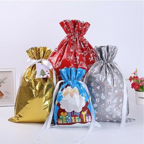 1PC Christmas Gift Wrapping Bags Holiday Treats Bag Gift Packaging Bag With Ribbons Candy Gift Packaging Bag Christmas Gift Bag