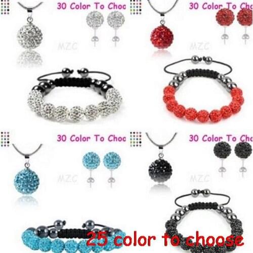 10mm fg43 hot mix ab clay handmade set Bracelet eearring Bangles silver plated necklace chain for women crystal