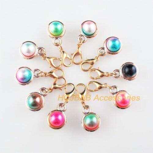 16 New Round Caps 11x15mm Charms 18KGP Mixed Ball Acrylic Retro With Lobster Claw Clasps