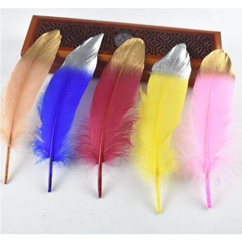 10Pcs/Lot Dip Gold Silver Goose Feathers for Clothes 15-20cm/6-8" Plume Decoration Colored Feathers for Needlework Crafts Plumas
