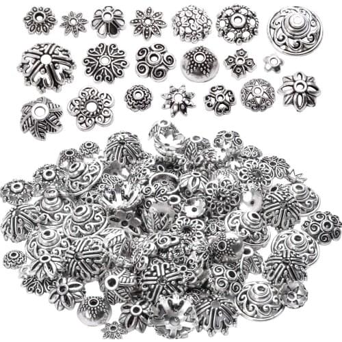 200pcs Tibetan Silver Flower Bead Caps Bali Style Spacer Bead End Caps for Needlework Necklace Bracelet Jewelry Making,10 Styles