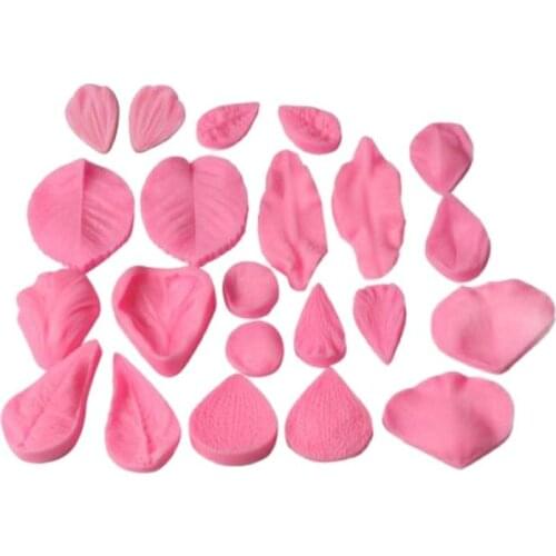 22PCS Silicone Petal Leaf Mold Flowers Fondant Mold Chocolate Gum Paste Mold Fondant Cake Broder Decorating Tool K211