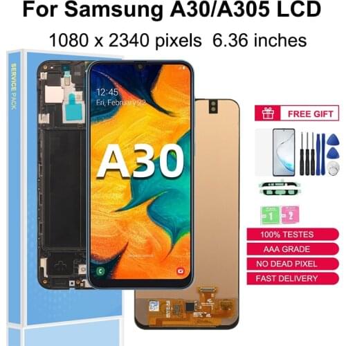 6.4" Super AMOLED LCDs For Samsung Galaxy A30 2019 A305 A305F A305FD A305G LCD Touch Screen Digitizer Replace Display With Frame