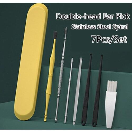 7 Pcs/Set Double-Headed Ear Wax Pickers Spiral Stainless Steel Soft Head Ear Pick Massage Tools