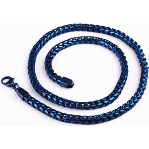 73g New Fashion Gifts Stainless Steel Blue Smooth figaro Chain Necklace Mens Jewelry 22