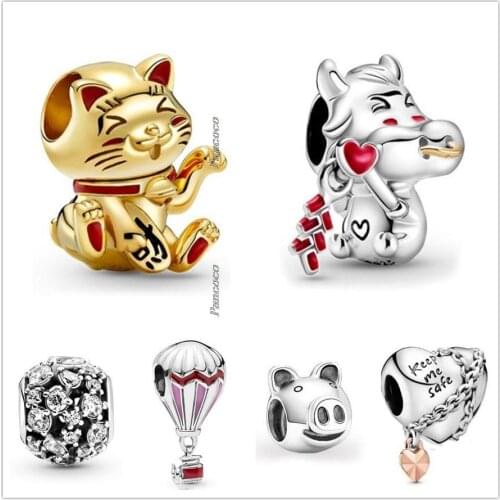 Authentic 925 Sterling Silver Chinese New Year Cute Ox Charm Beads Fit Pandora Bracelet & Necklace Jewelry