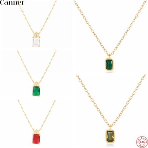 Canner Necklace For Women 925 Sterling Silver Pendant Necklace Rectangle Zircon Charm Jewelry 2021 Trend Collier Femme Collar W5