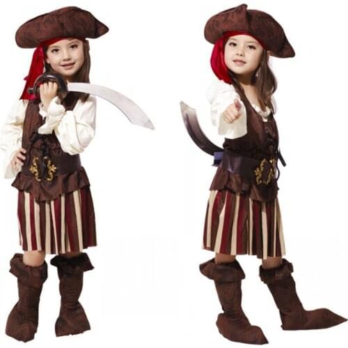 Girls Elis Pirate Captain Cosplay Costume Kids Pirates Of The Caribbean Cosutmes For Halloween Party Dress