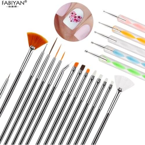 Nail Art Brush Pen Flower Polish UV Gel Tip Acrylic Dotting Painting Drawing Fan Carving 20PCS/Set DIY Design Line Manicure Tool