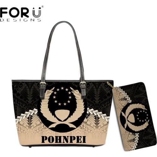 FORUDESIGNS Hot Style Luxury Leather Women Shoulder Bag And Purse Pohnpei Tribal Polynesian Pattern Print Lady Large Handbags