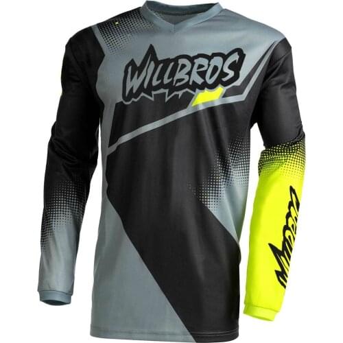 Motor Element Motocross Jersey MTB Mountain Bike Offroad Long Sleeve Cycling MX Summer T-shirt Grey Fluo Mens